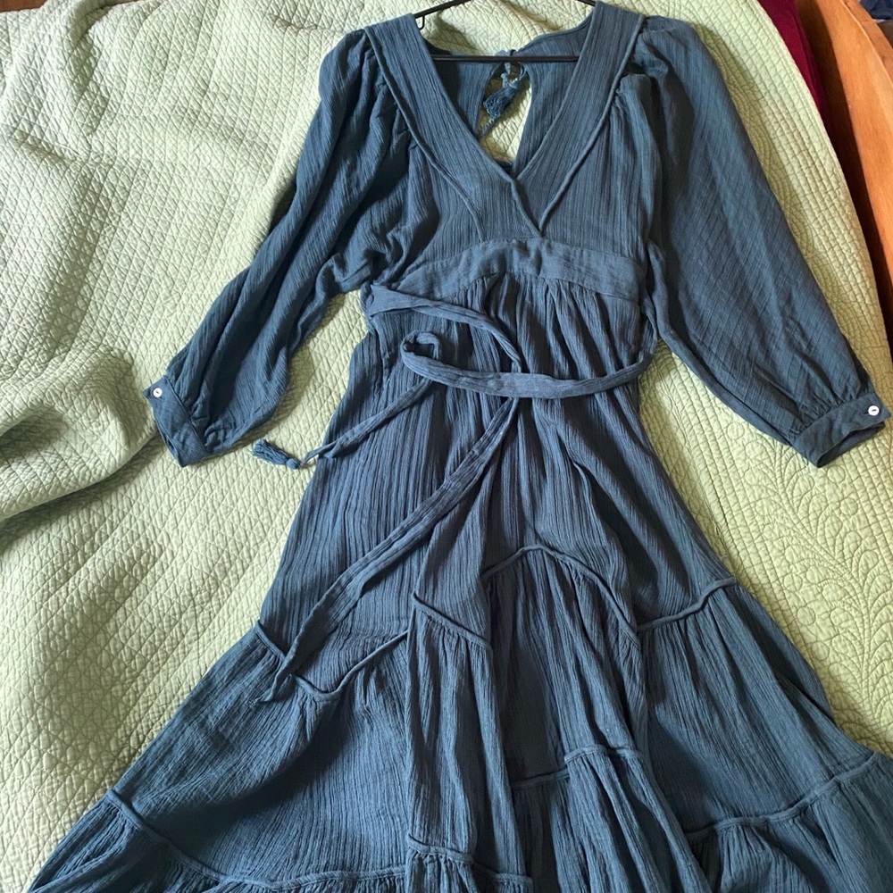 Free People Slate Blue Tiered Maxi Dress